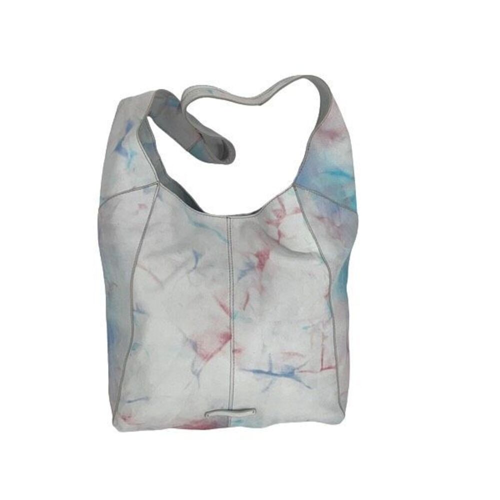 Lucky Brand Womens Leather Tie Dye Purse Tote Shoulder Bag White Pink Large NWOT